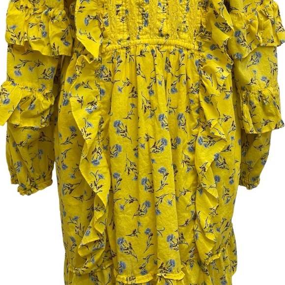 Happy X Nature Yellow Meadow Ditzy Floral Ruffle Sleeve Tiered Prairie Dress - Picture 4 of 16